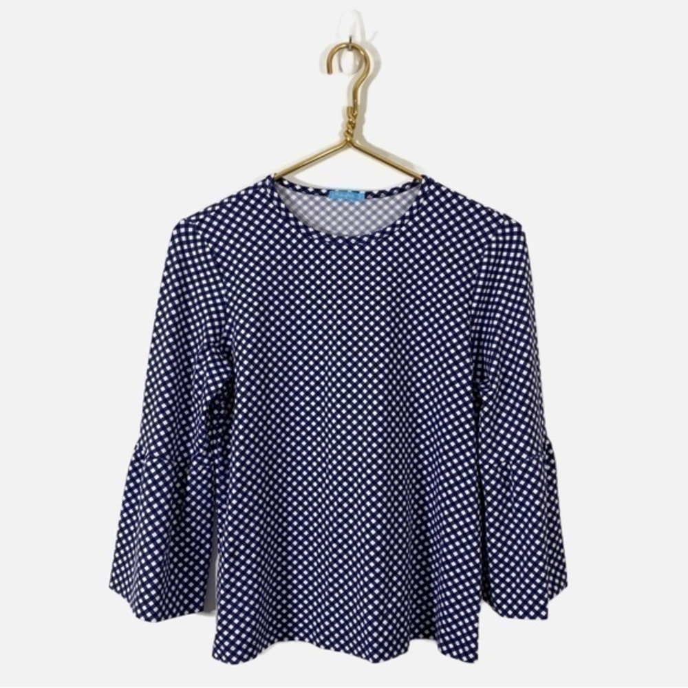 J.‎ McLaughlin Small Navy Blue White Gingham Catalina Cloth Top Blouse